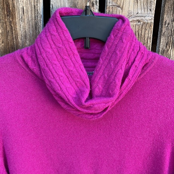 InCashmere Sweater Cowl Neck Pink XL Cable Knit - Picture 2 of 6